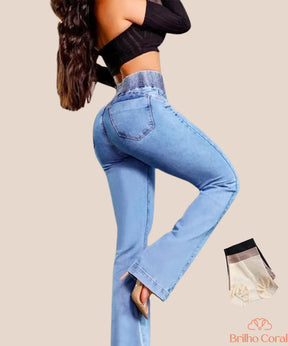 Calça Modeladora Cintura Alta Jeans Flare + Calcinha Modeladora Grátis!
